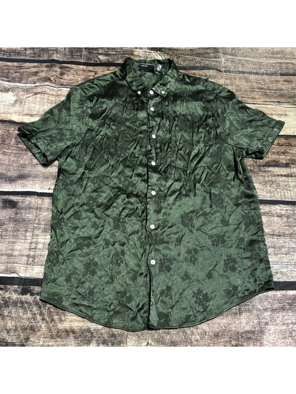 Asos Design Shirt Mens Large Satin Green Floral Print Button Up